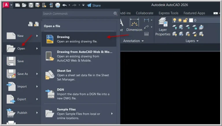 Salvar arquivos no AutoCAD 2026.