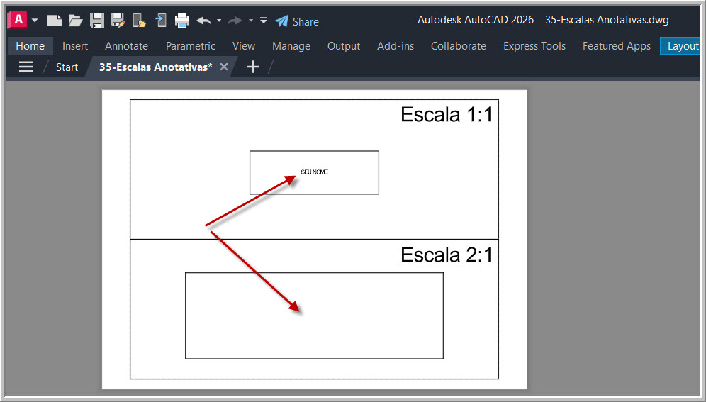Erro de texto anotativo invisível