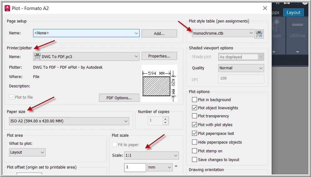 Janela do comando PLOT no AutoCAD