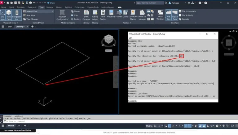 Retângulos com elevação no AutoCAD, aplicando uma elevação em relação ao Z=0