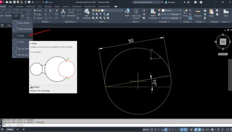 Círcunfêrencia no AutoCAD Por 2 pontos