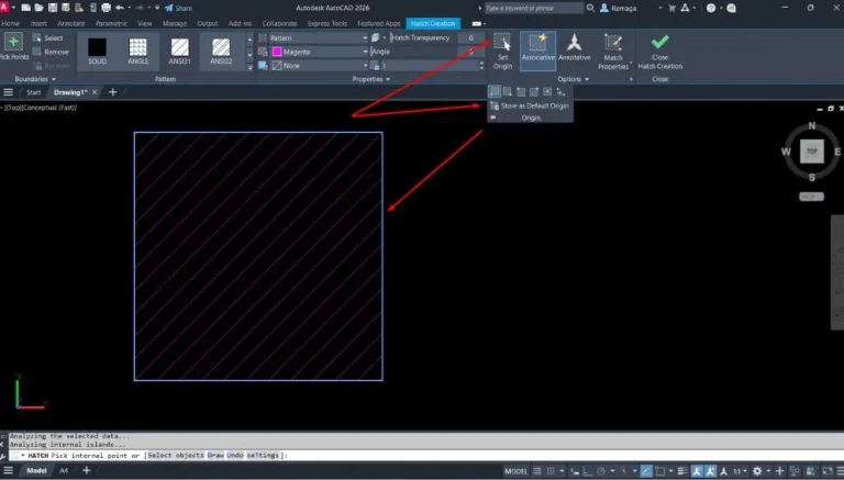 Controlar a origem das hachuras no AutoCAD com o comando Set Origin, ajustando a posição inicial do padrão de preenchimento.