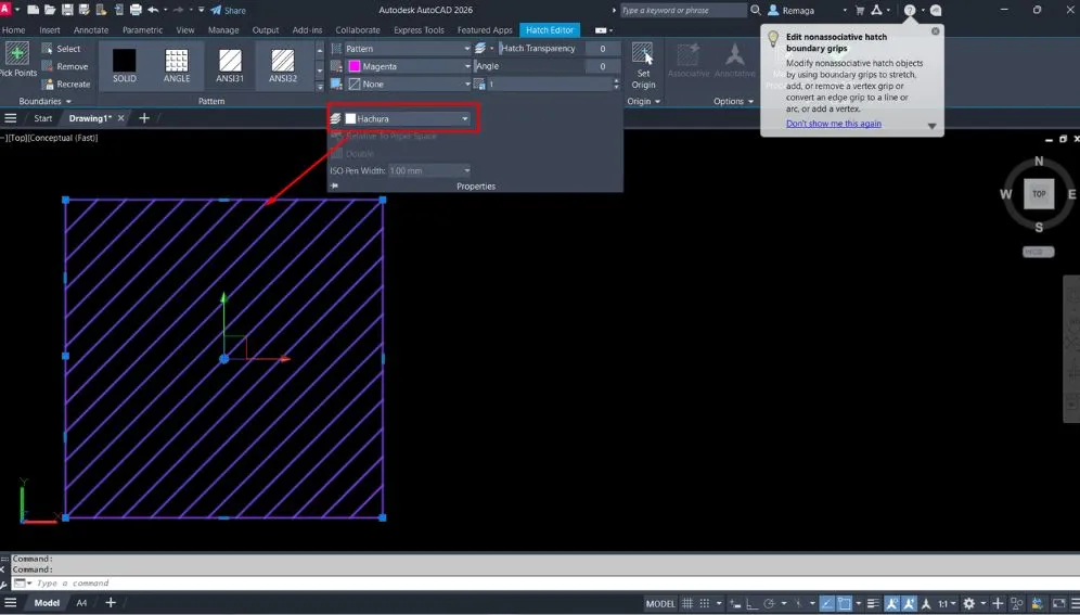 Configurar hachuras no AutoCAD utilizando uma camada específica para separar visualmente os preenchimentos técnicos no projeto.