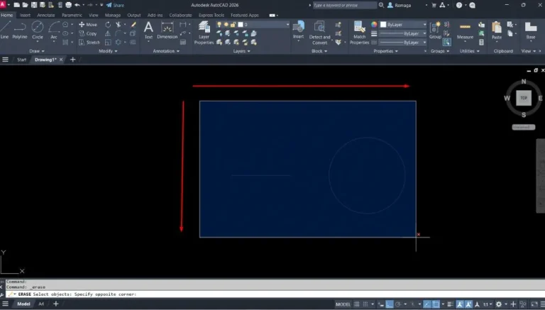 Janela de seleção do tipo Window Selection no AutoCAD, criada ao arrastar o mouse da esquerda para a direita para selecionar objetos.