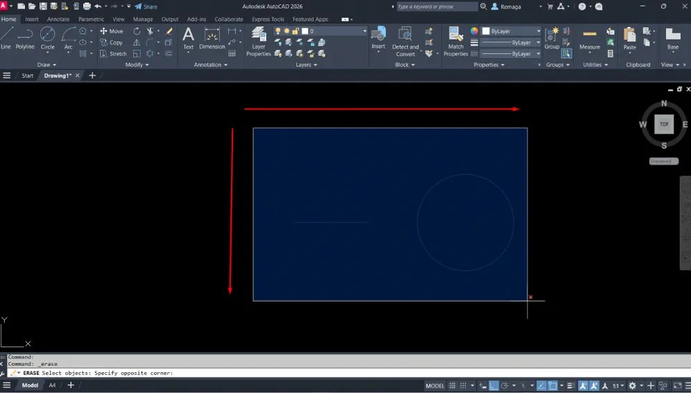 Janela de seleção do tipo Window Selection no AutoCAD, criada ao arrastar o mouse da esquerda para a direita para selecionar objetos.