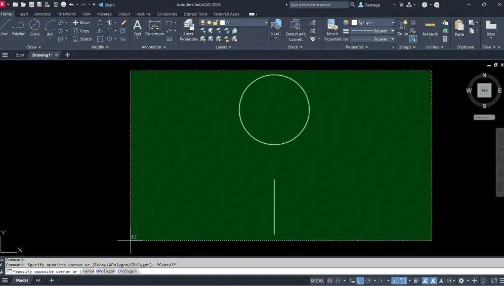 Janela de seleção do tipo Crossing no AutoCAD, destacando a área verde tracejada que seleciona todos os objetos tocados pela janela.