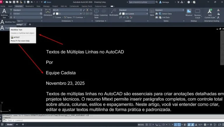 Textos de Múltiplas Linhas no AutoCAD