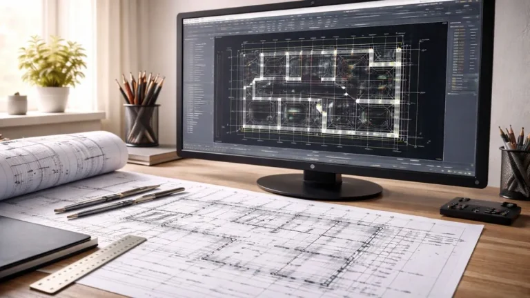 Desenho Técnico no AutoCAD aplicado a projeto arquitetônico, com planta organizada, linhas padronizadas, layers bem definidos e precisão no traçado.
