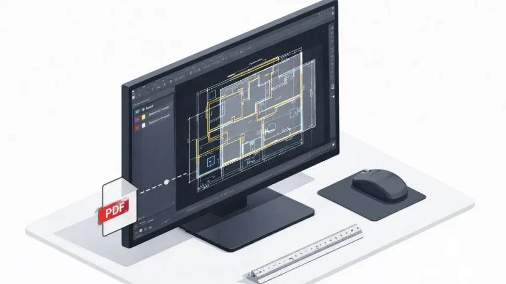 anexar pdf como xref no autocad ilustrado em fluxo de trabalho técnico, com PDF sobreposto a arquivo DWG como referência externa no AutoCAD