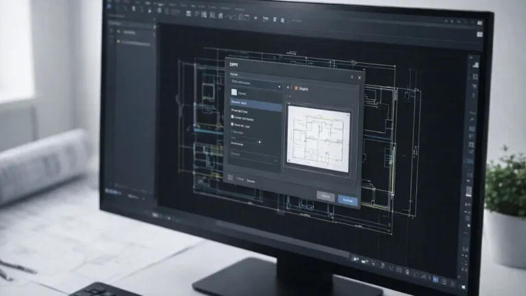 exportar dwg em pdf autocad mostrando a interface do AutoCAD com a janela de impressão aberta e o formato PDF selecionado para gerar o arquivo final