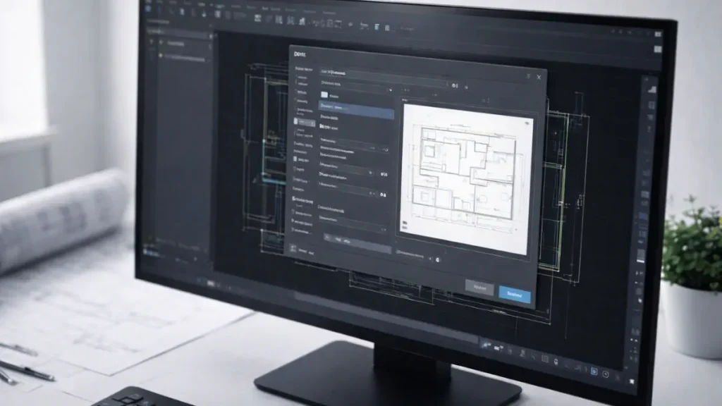 gerar pdf de qualidade autocad exibindo desenho técnico 2D aberto em visualizador PDF, com linhas nítidas, layout correto e alta precisão gráfica