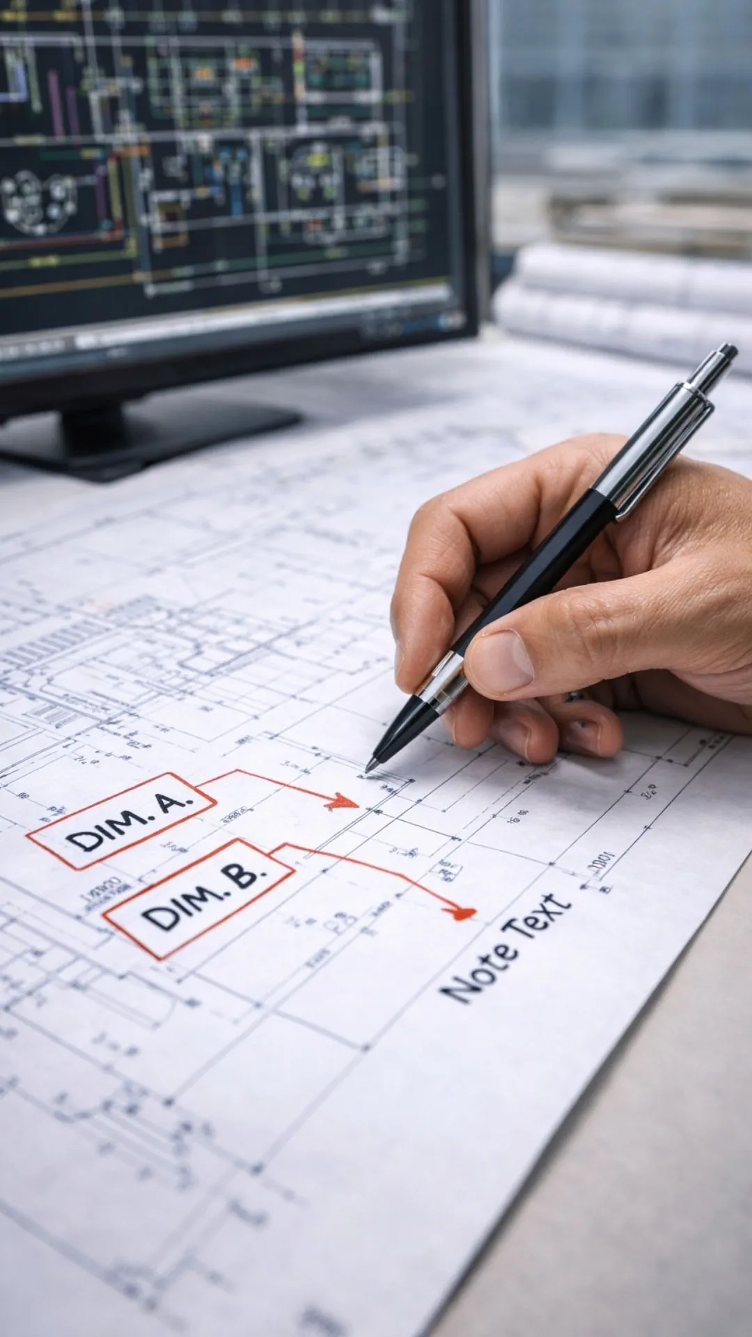 Textos Técnicos no AutoCAD organizados com cotas e multilíderes em layout técnico