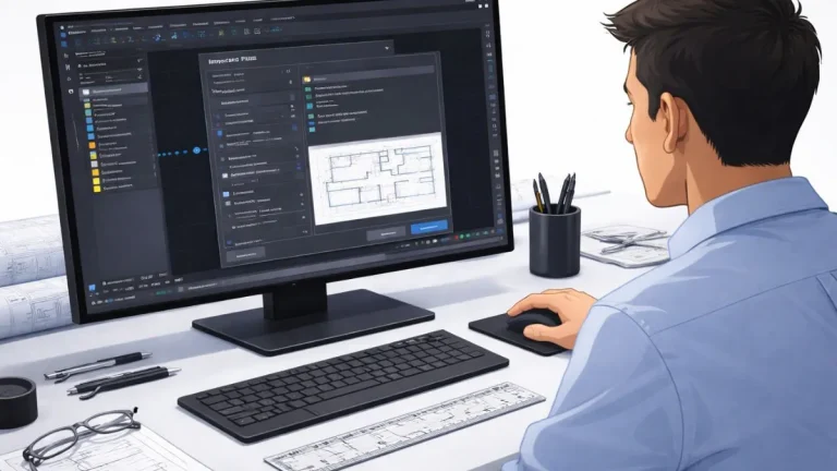 converter pdf dwg sem perder escala mostrando o operador configurando opções de escala e unidades na importação de PDF no AutoCAD, com régua de referência sobre a mesa