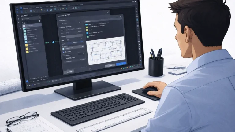 importar arquivos pdf autocad mostrando o usuário configurando opções de ponto de inserção, escala e camadas na janela de importação de PDF do AutoCAD