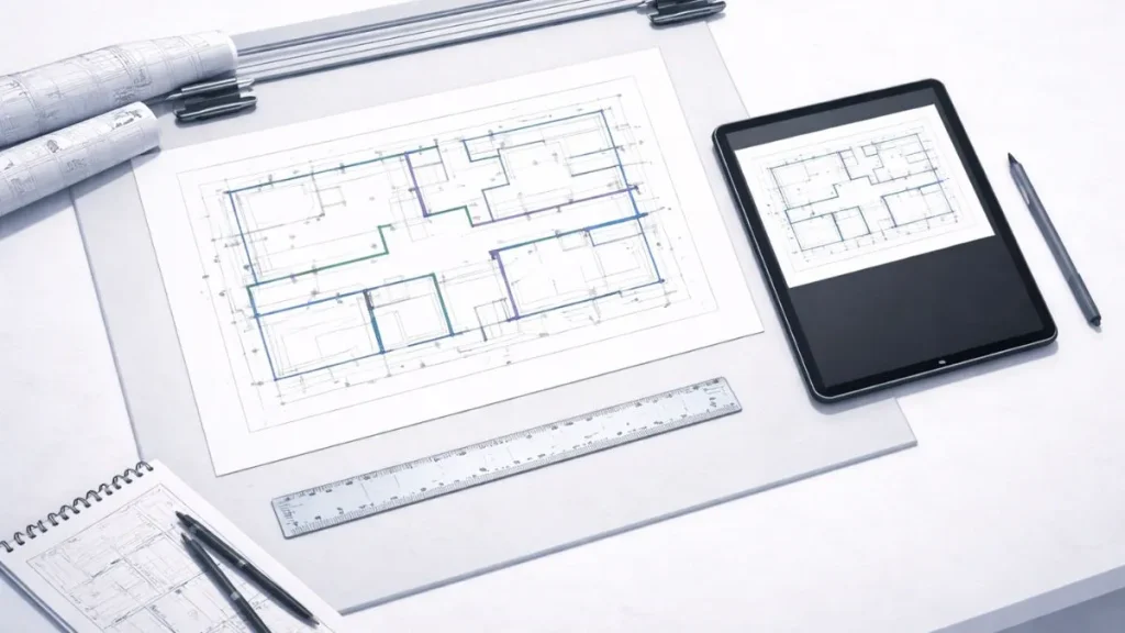 comparação do PDF exportado do AutoCAD em versão impressa e no tablet, mostrando consistência, nitidez e layout preservado no resultado final