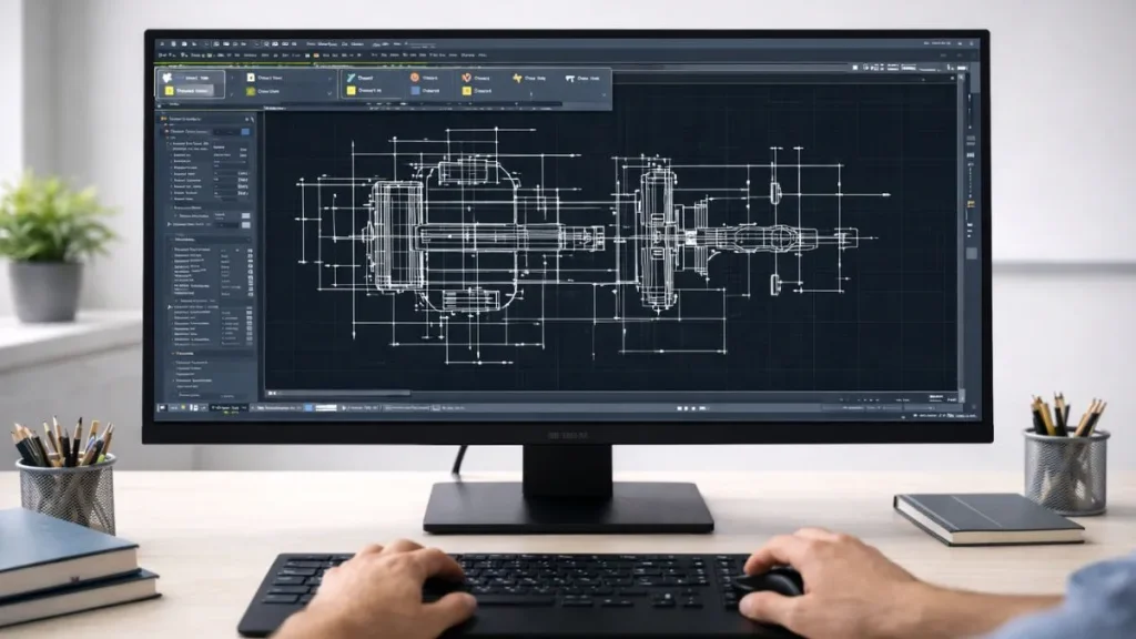 Interface do AutoCAD exibindo a barra de comandos de modificação com ferramentas como mover, copiar, rotacionar e aparar.