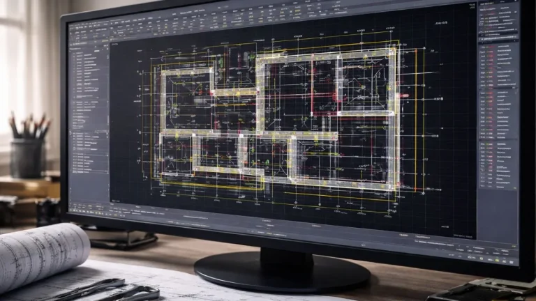 Escala real no AutoCAD aplicada em projeto arquitetônico, com planta digital detalhada, medidas precisas e integração com desenho técnico impresso.