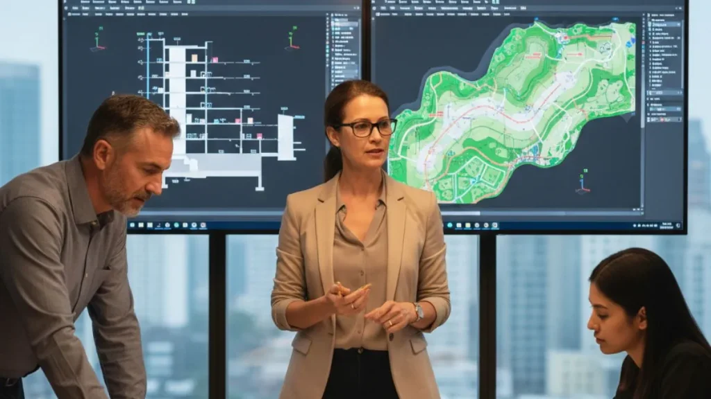 Modelo AutoCAD sendo comparado em reunião técnica para análise das diferenças entre os principais tipos de modelos utilizados em projetos profissionais.