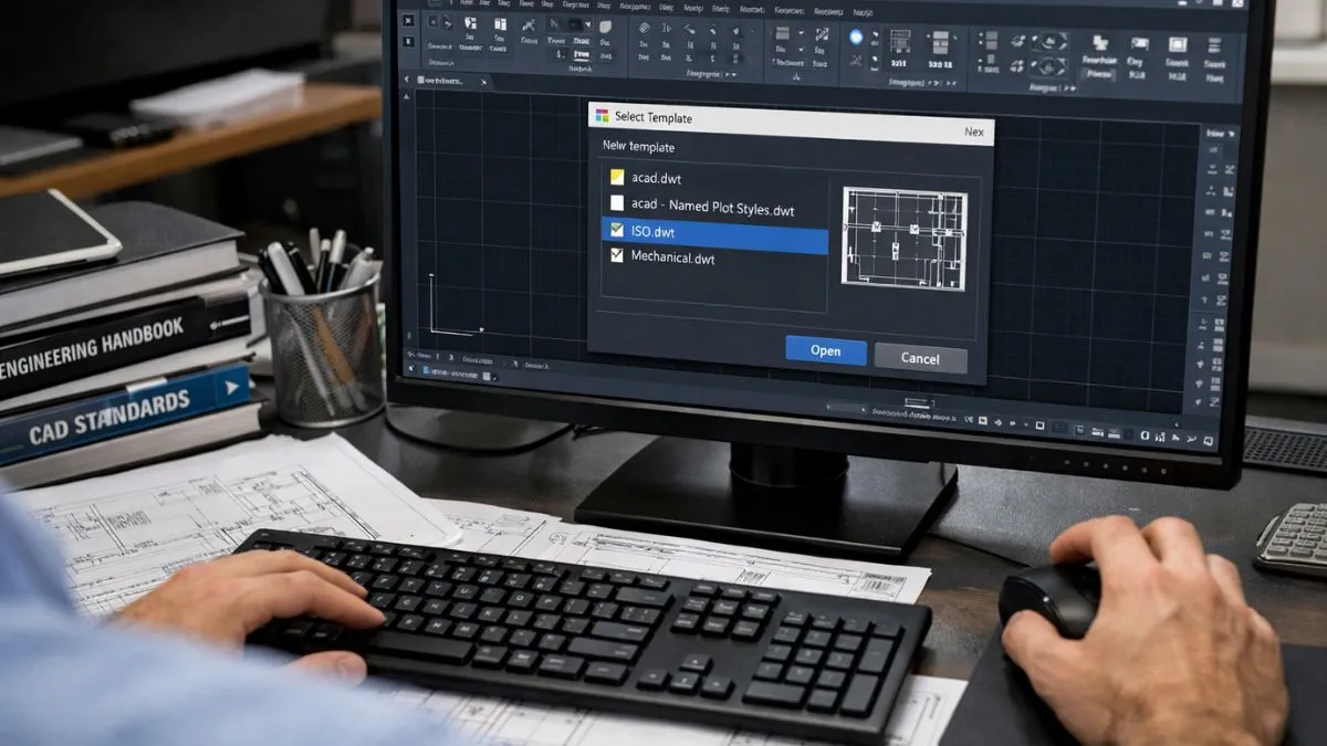 Salvar Projeto no AutoCAD com engenheiro trabalhando em desenho técnico 2D em ambiente profissional