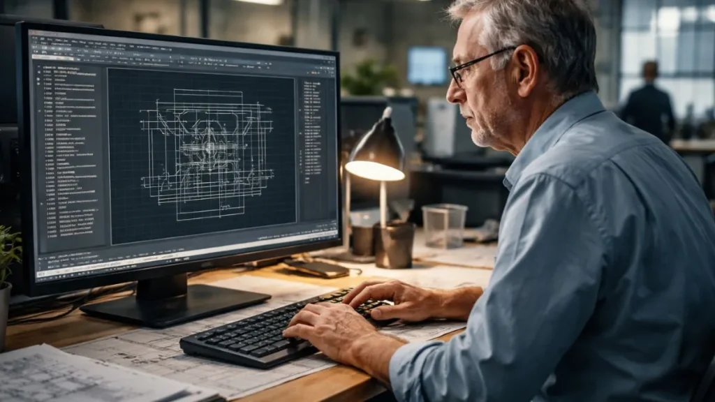 Linha de comando do AutoCAD sendo utilizada por profissional experiente em um fluxo de trabalho baseado em comandos de texto para desenvolvimento técnico.
