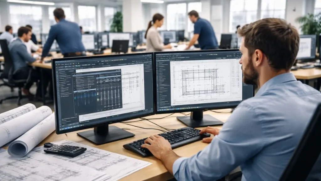 Profissional utilizando caixas de diálogo do AutoCAD em fluxo de trabalho técnico para gerenciamento e edição de projeto 2D em ambiente corporativo.