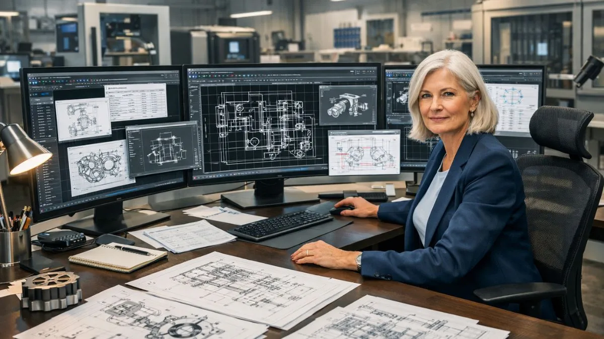 Painéis flutuantes no AutoCAD organizados em múltiplos monitores, permitindo visualizar e editar projetos técnicos com mais foco e agilidade.