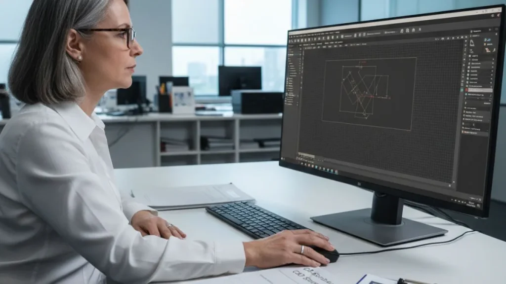 Janela de desenho do AutoCAD sendo utilizada para padronização e controle visual da área gráfica, com interface organizada, fundo escuro e elementos técnicos bem definidos para maior precisão no desenho.