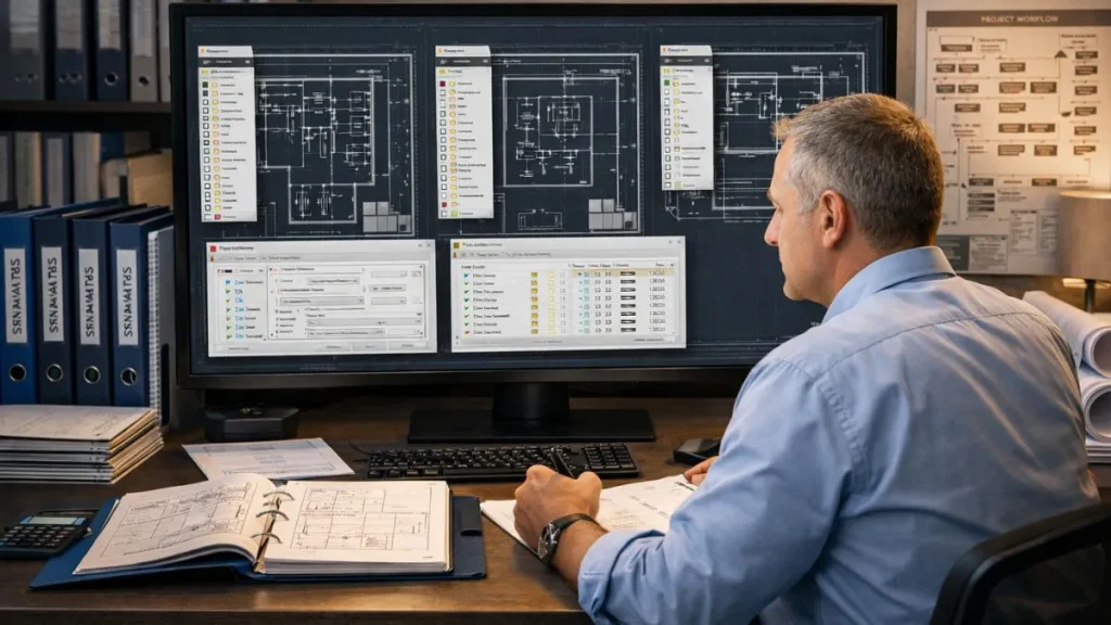 Paletas no AutoCAD organizadas de forma avançada para padronização de ferramentas, propriedades e configurações em um projeto técnico 2D.