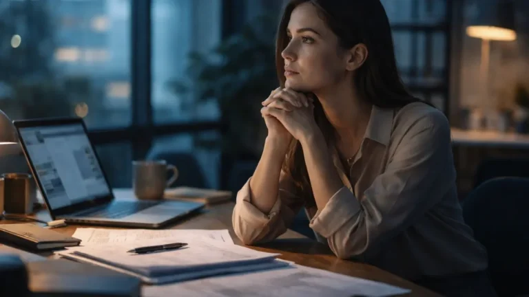 Quando o padrão começa a ser questionado: Ambiente profissional em pausa, sugerindo reflexão silenciosa antes de seguir um padrão já estabelecido.